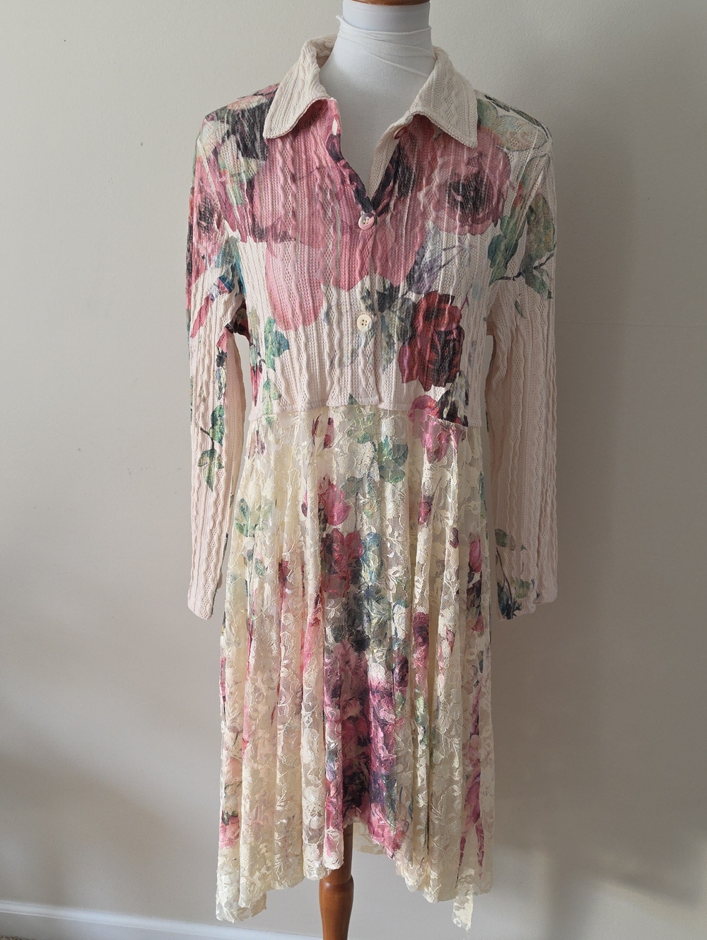 Origami Floral Lace Knit Collared Dress Tunic  in Blush Pink